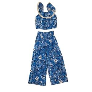 Rachel Zoe Blue and White Floral Pant Set Ensemble